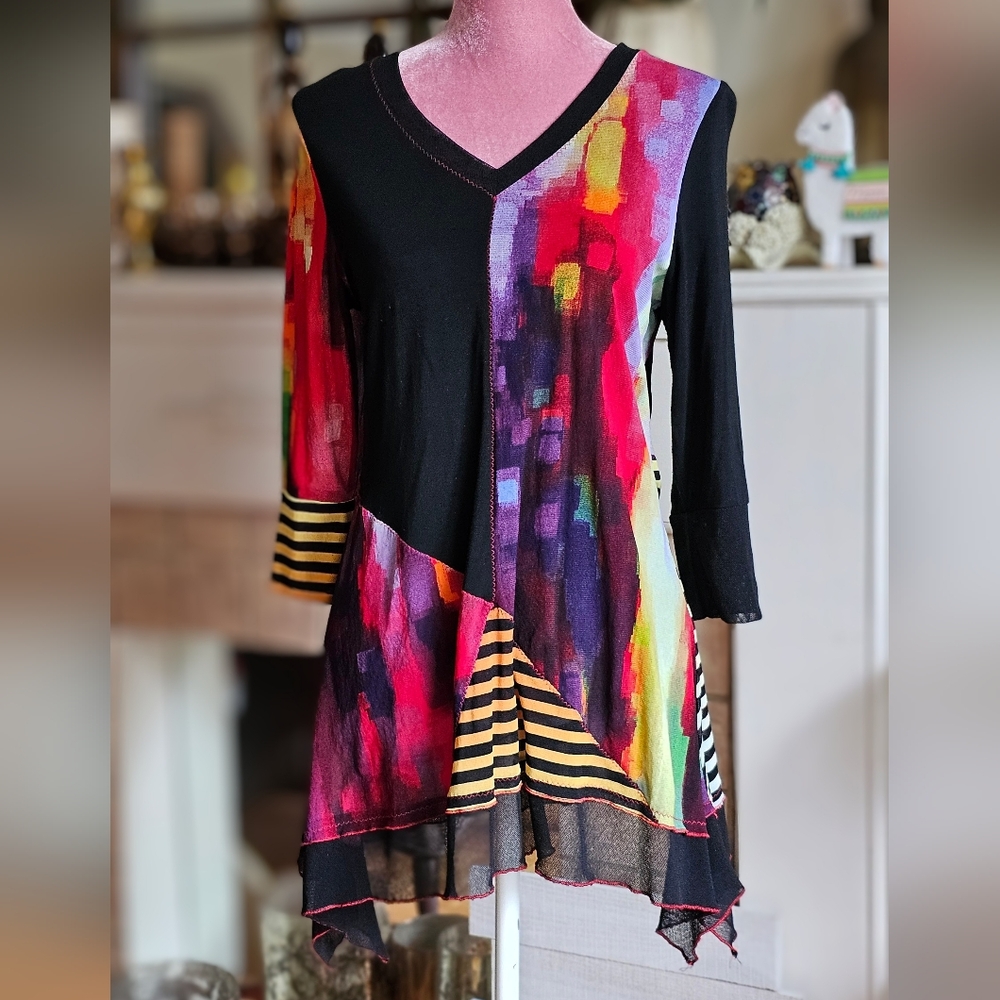 Lior Paris Boho Tunic Style Blouse. Patchwork Blouse.
